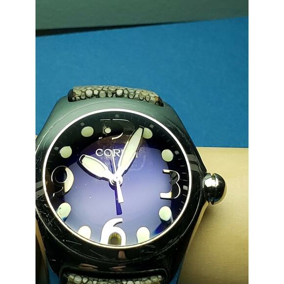 Corum Boutique Bubble Watch Blue Face Leather Men's Jewelry 163.150.20 Swiss WR - Picture 8 of 10
